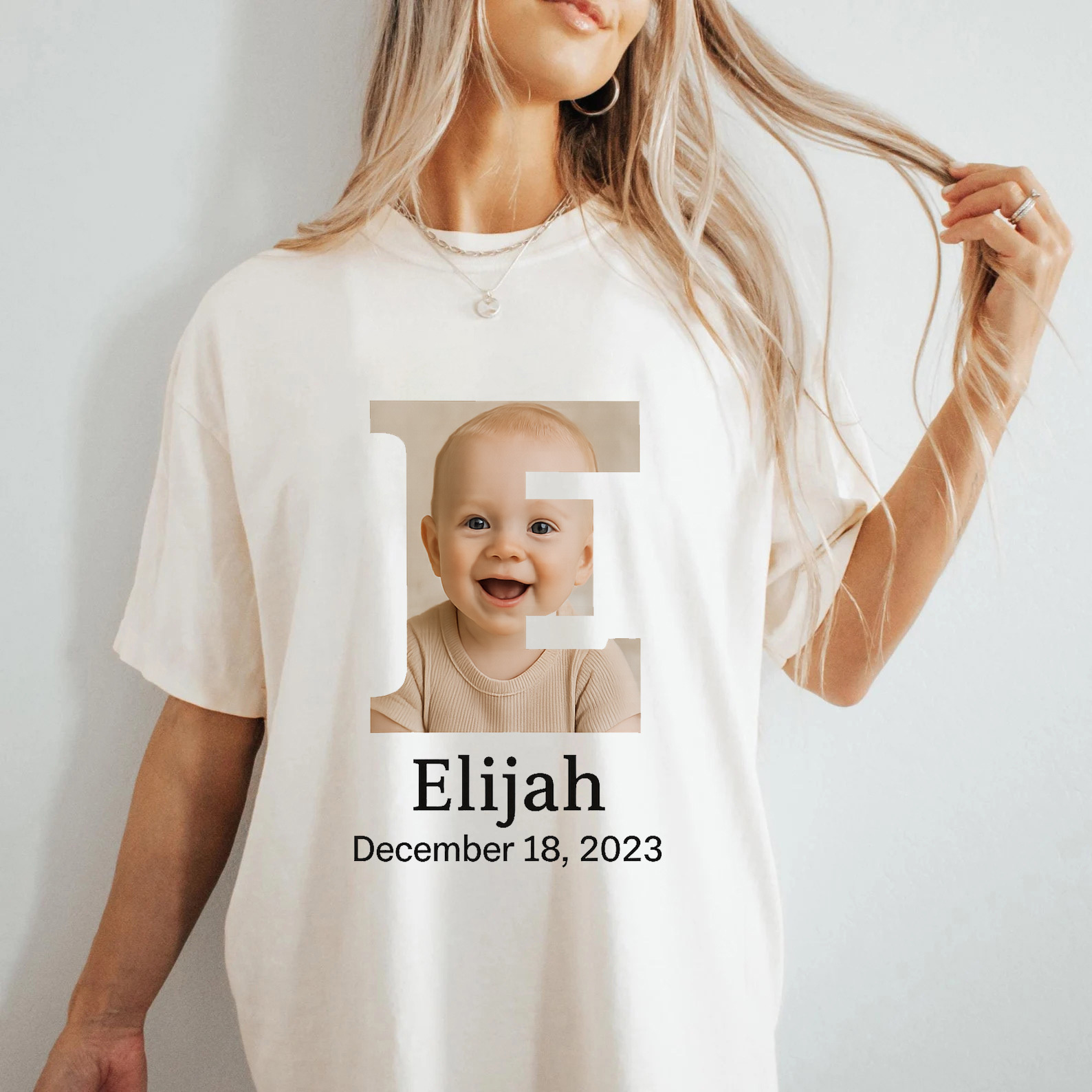 Family Matching Custom Initial Frame Baby Photo T-Shirt