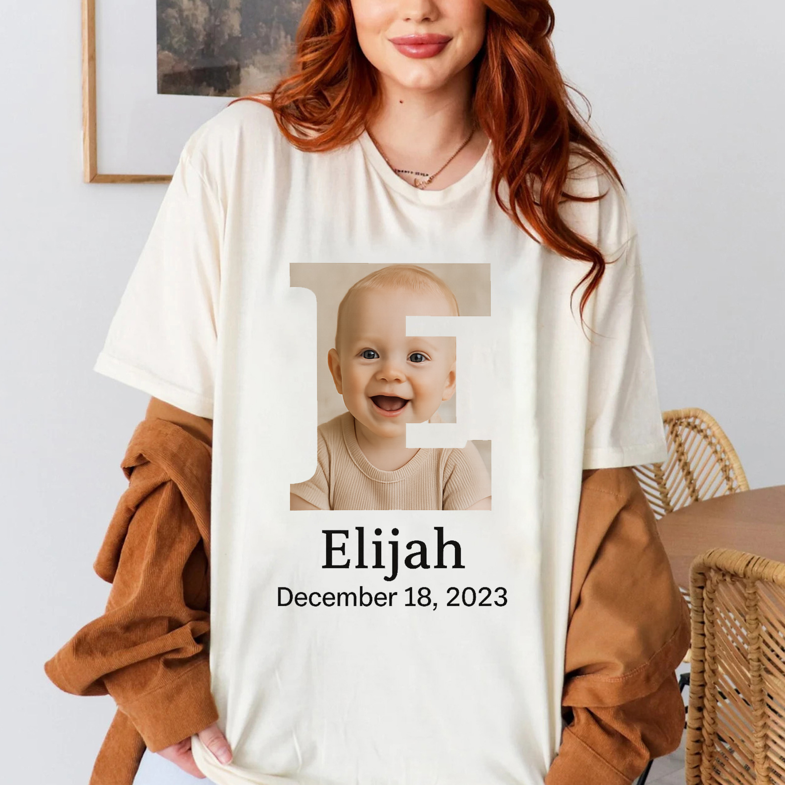 Family Matching Custom Initial Frame Baby Photo T-Shirt