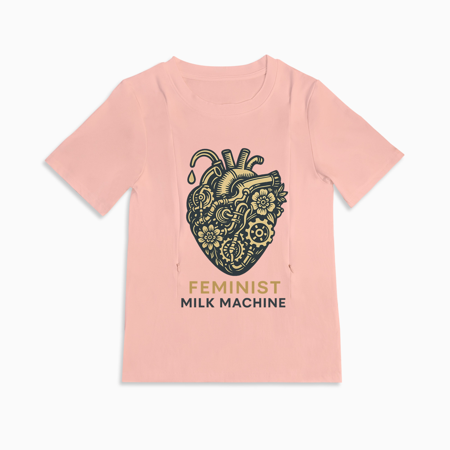 Zipper Nursing Shirt - Feminist Milk Machine Slogan | Soft Cotton for Mama & Baby