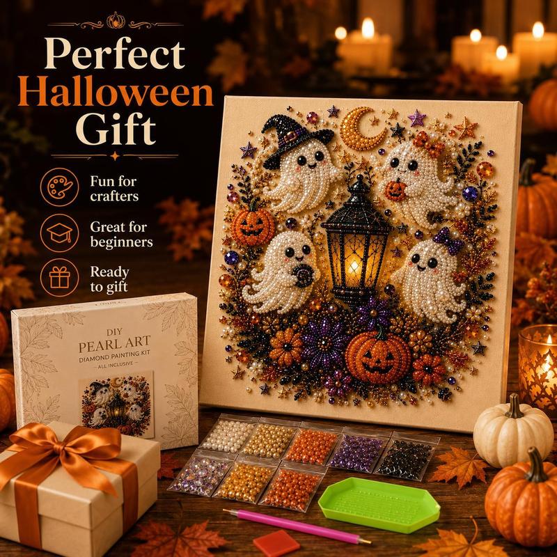 Cute Ghost Diamond Painting Kit – 3D Halloween Pearl Bead Wall Art