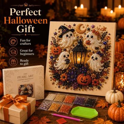 Cute Ghost Diamond Painting Kit – 3D Halloween Pearl Bead Wall Art