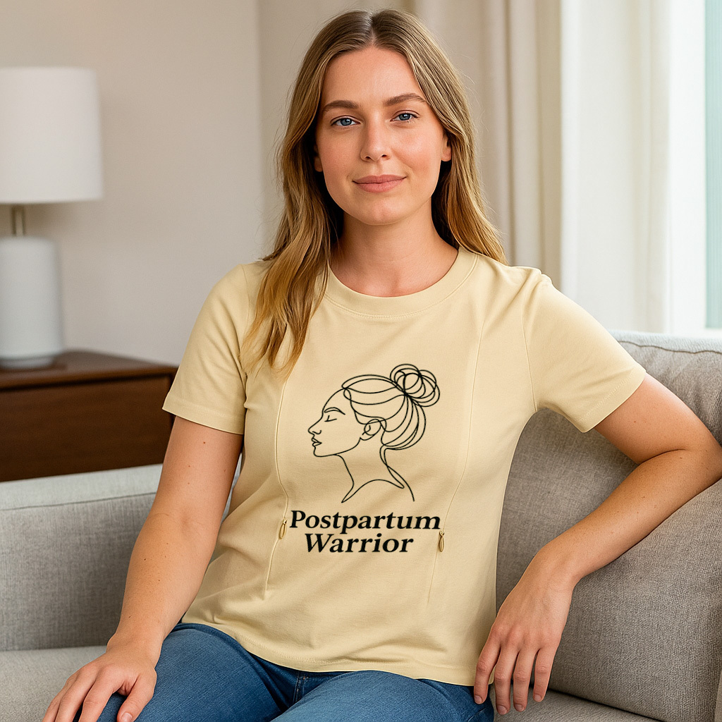 Postpartum Warrior Nursing Tee | Side Zipper for Easy B | brand