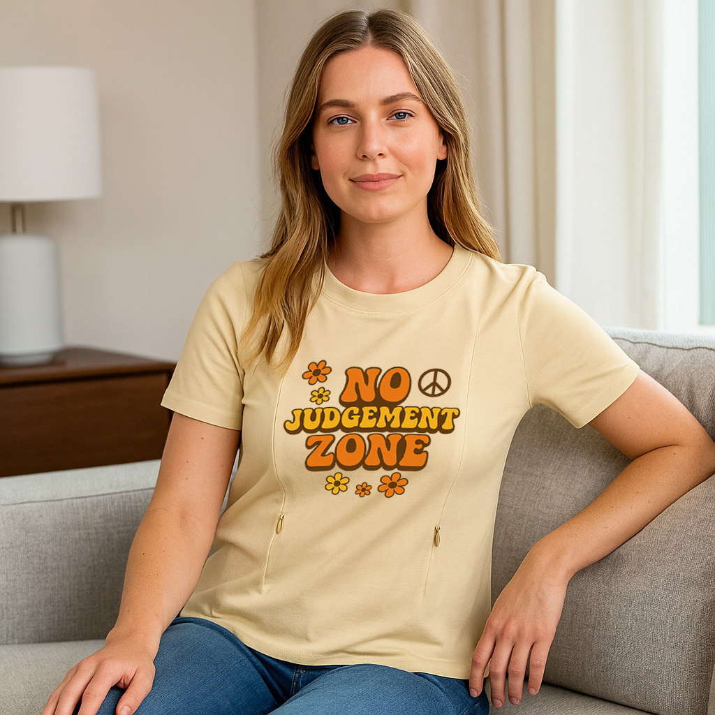 Zipper Nursing T-Shirt | "No Judgement Zone" Slogan | S | brand