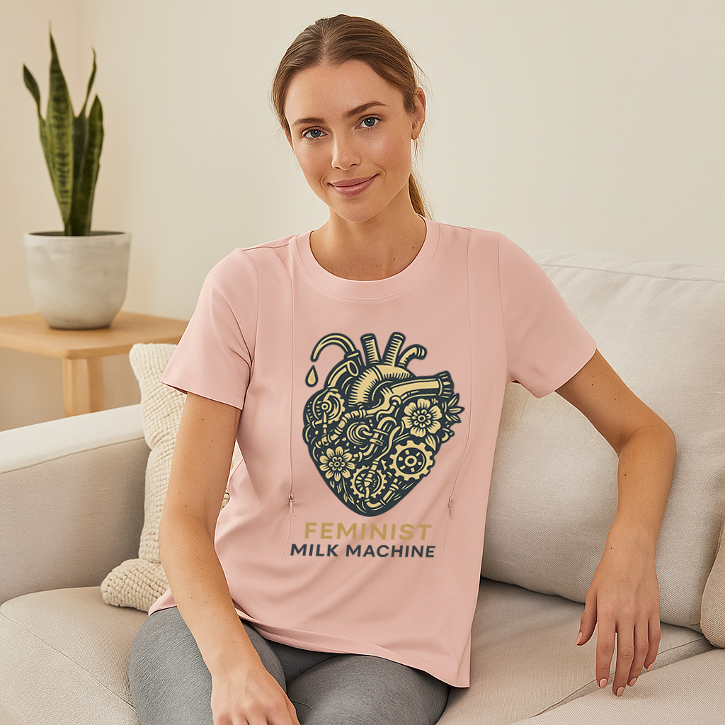 Zipper Nursing Shirt - Feminist Milk Machine Slogan | S | brand