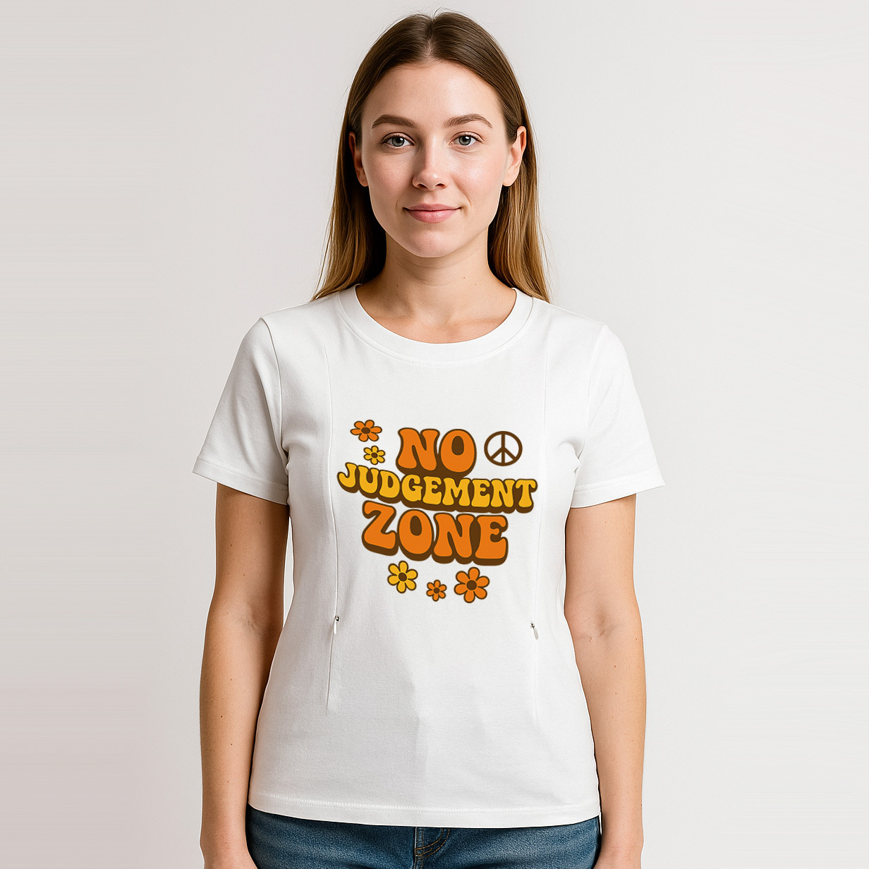 Zipper Nursing T-Shirt | "No Judgement Zone" Slogan | S | brand