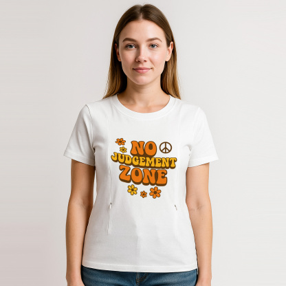 Zipper Nursing T-Shirt | "No Judgement Zone" Slogan | S | brand