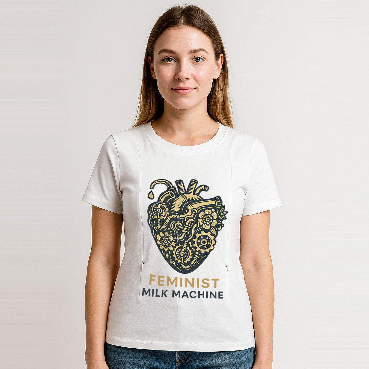 Zipper Nursing Shirt - Feminist Milk Machine Slogan | S | brand