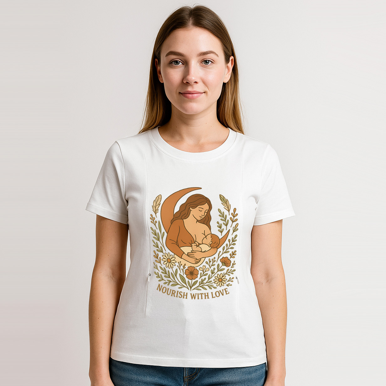 Zipper Nursing Tee | Nourish Graphic | Soft Cotton Brea | brand