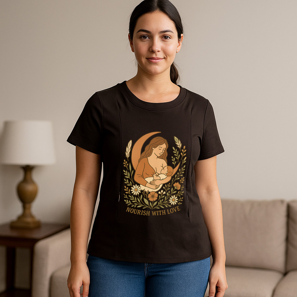 Zipper Nursing Tee | Nourish Graphic | Soft Cotton Brea | brand