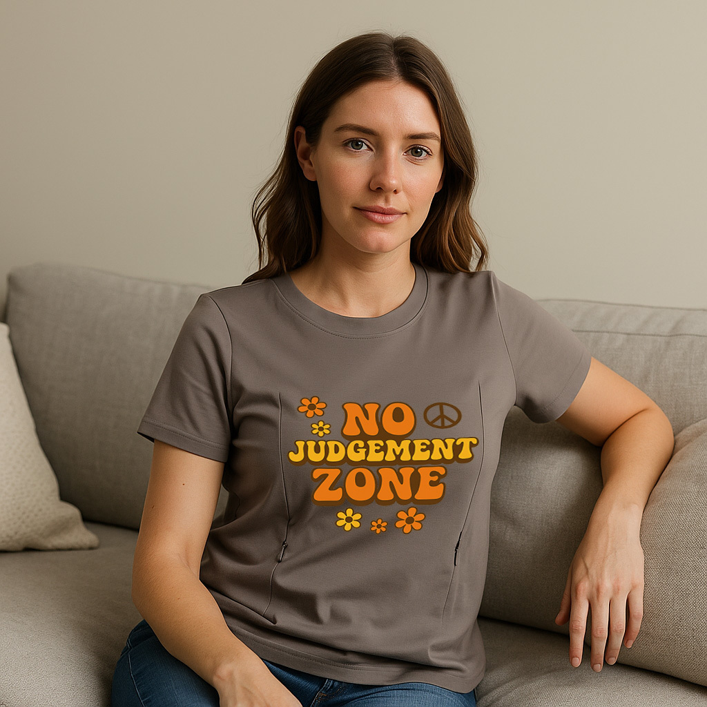 Zipper Nursing T-Shirt | "No Judgement Zone" Slogan | S | brand