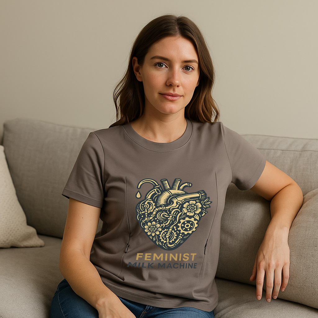 Zipper Nursing Shirt - Feminist Milk Machine Slogan | S | brand