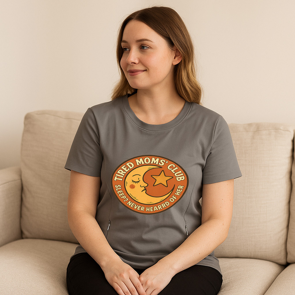 Funny Nursing Tee for New Moms | "Sleep? Never Heard of | brand