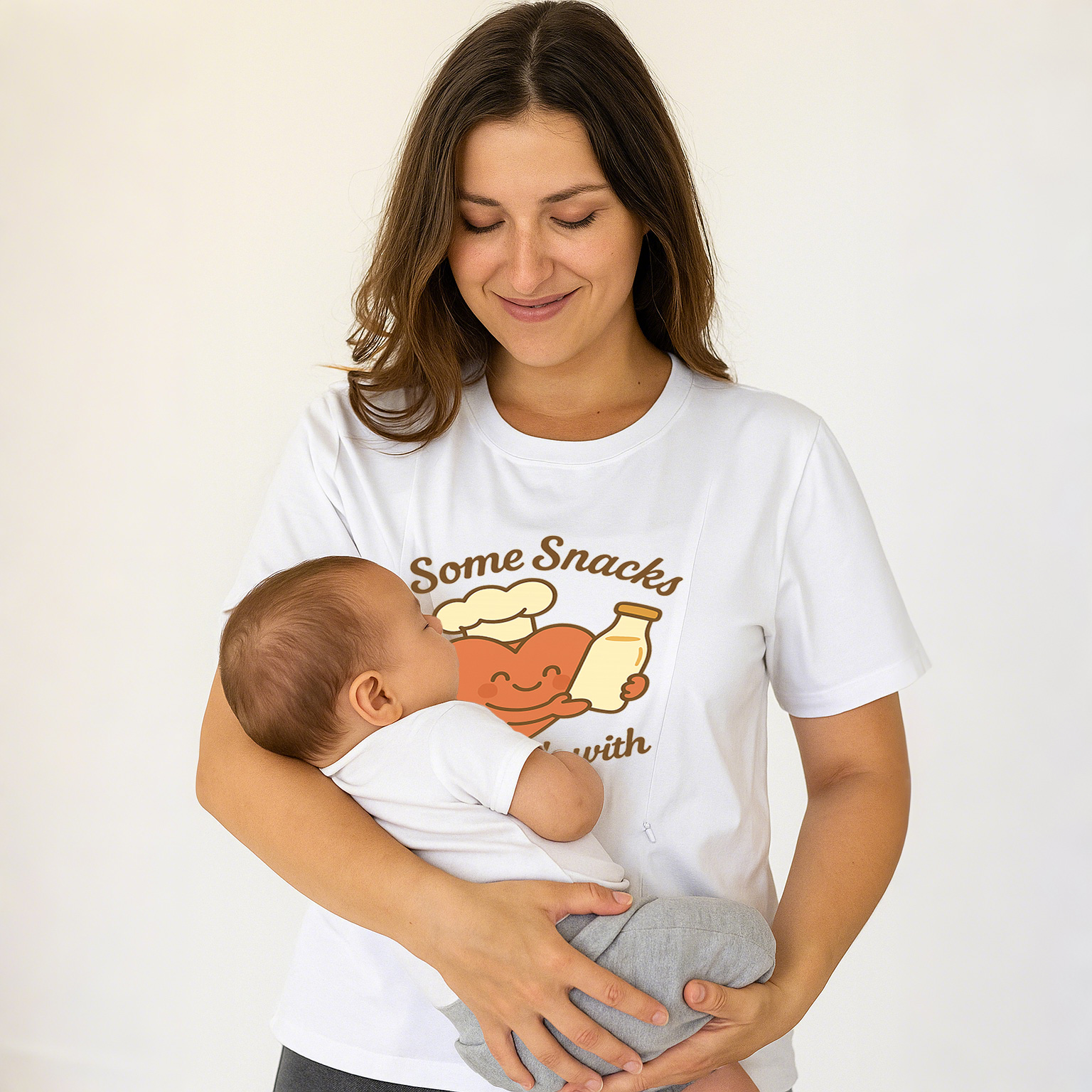 Zipper Nursing T-Shirt | "Snacks Made with Love" Slogan | brand