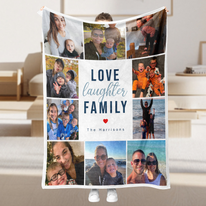 Personalized Father's Day Fleece Blanket with 10 Photos & Text - LOVE MY DAD