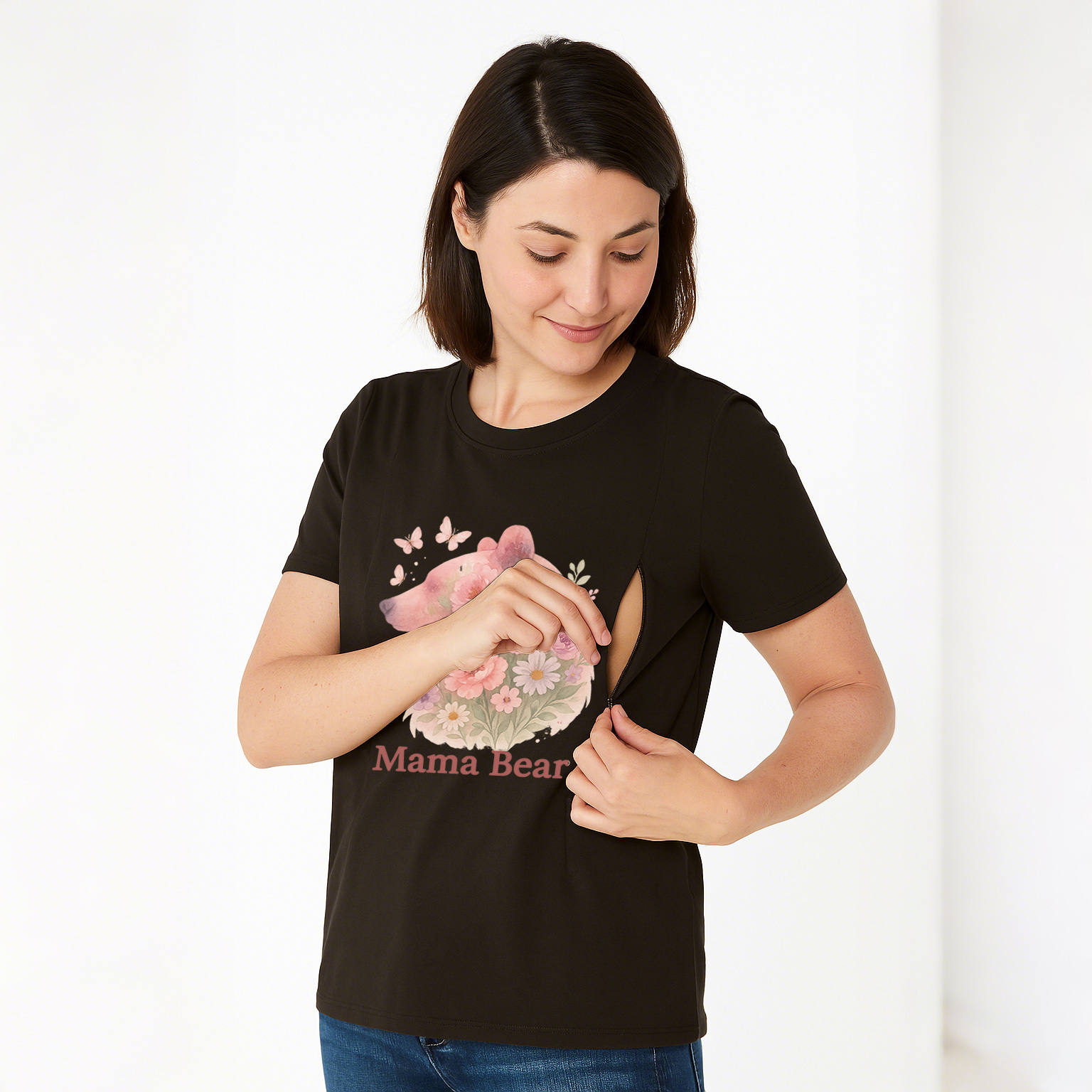 Mama Bear Zipper Nursing Top | Soft 95% Cotton Breastfe | brand
