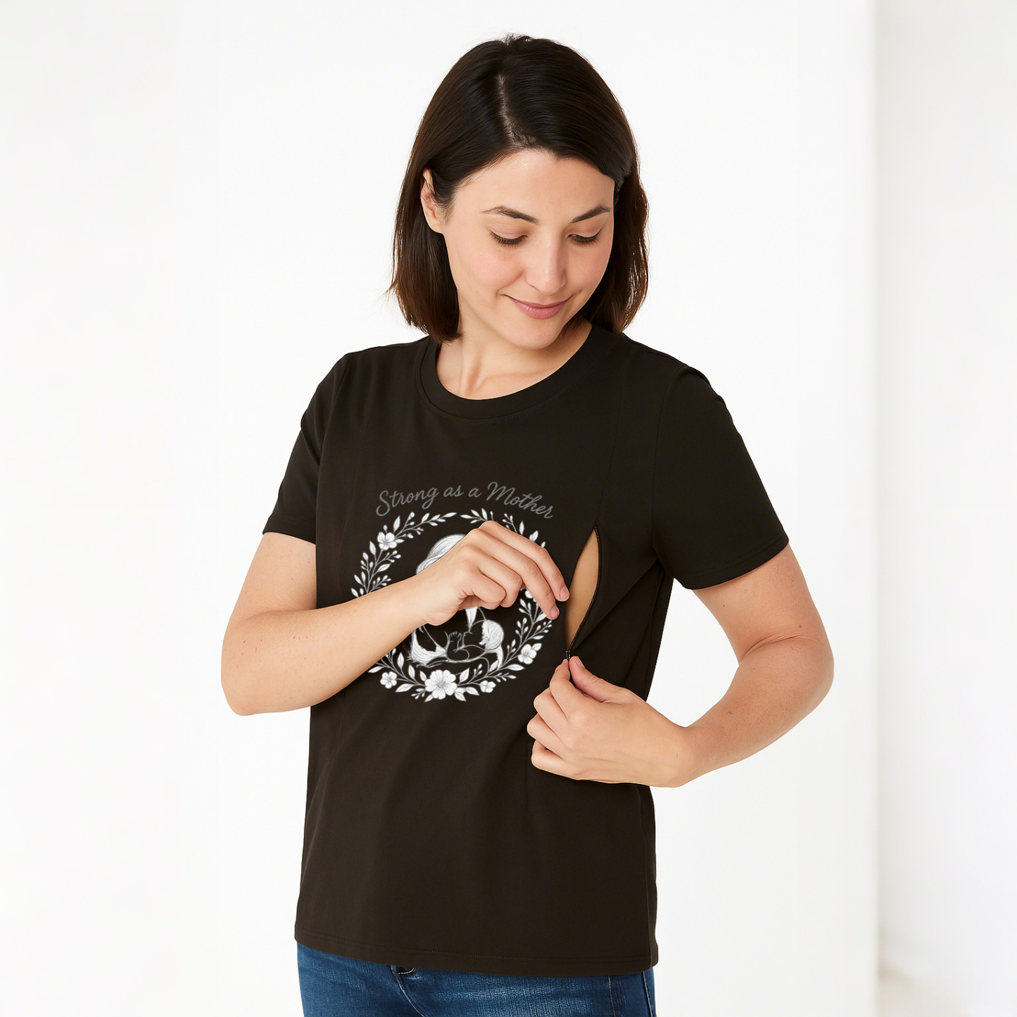 Strong as a Mother Zipper Nursing Top | Soft 95% Cotton Tee