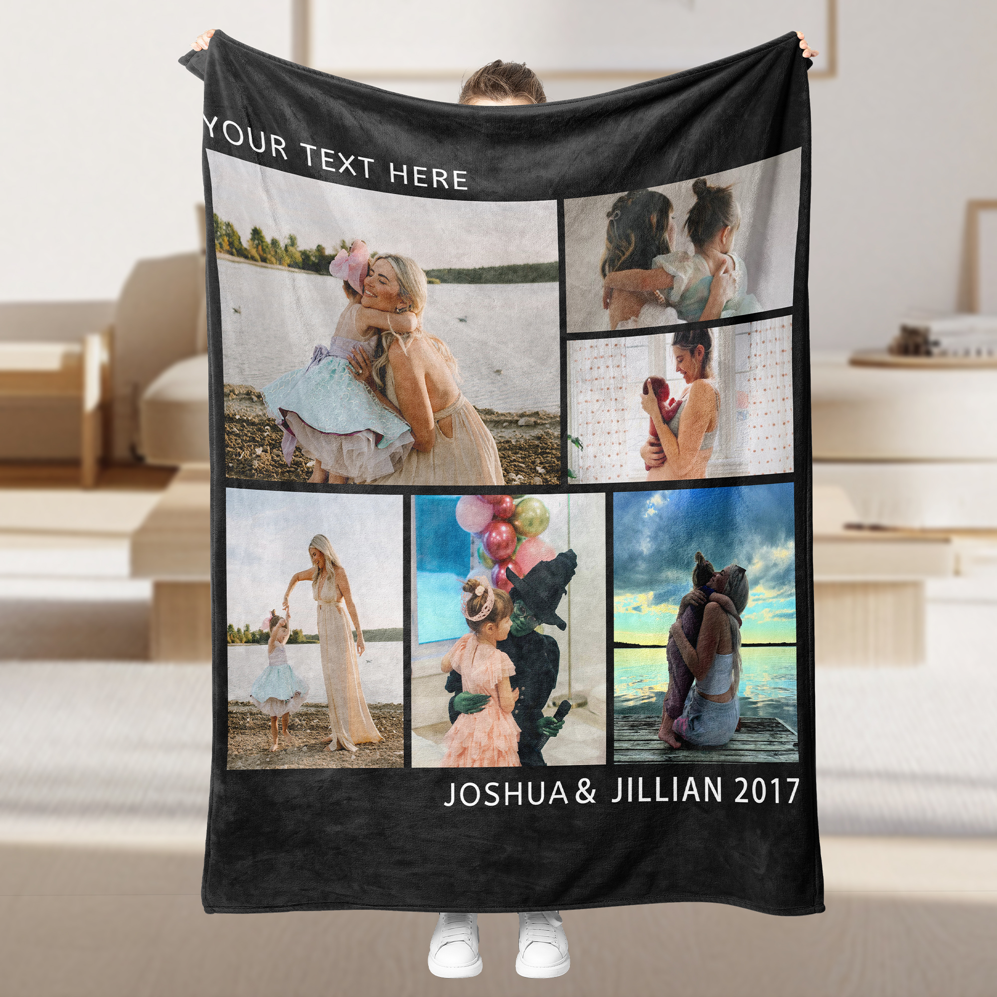 [Copy]Personalized Father's Day Fleece Blanket with 8 Photos & Text & Time