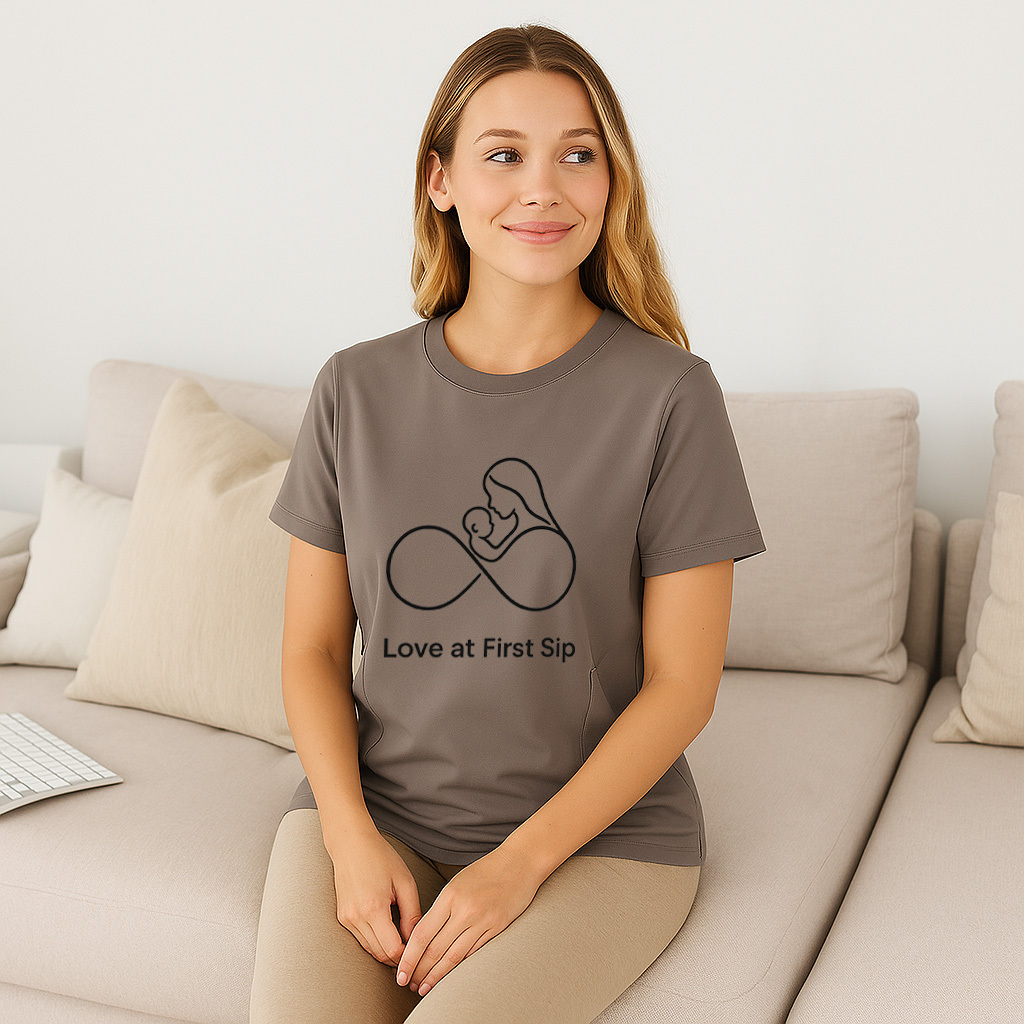 Zipper Nursing Tee | "Love at First Sip" Cute Slogan Shirt