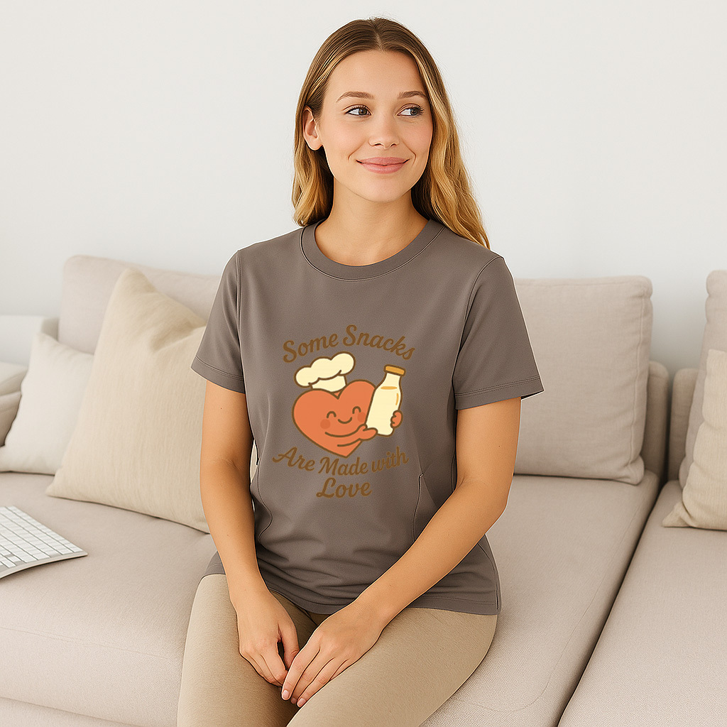 Zipper Nursing T-Shirt | "Snacks Made with Love" Slogan | brand