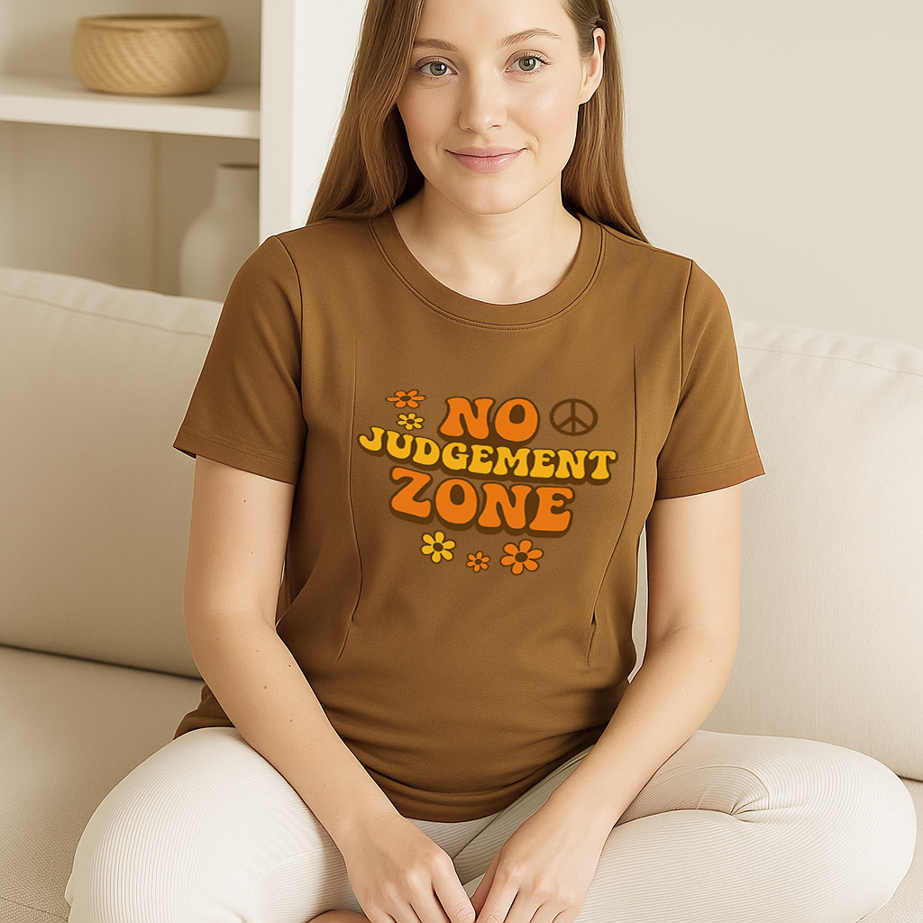 Zipper Nursing T-Shirt | "No Judgement Zone" Slogan | S | brand