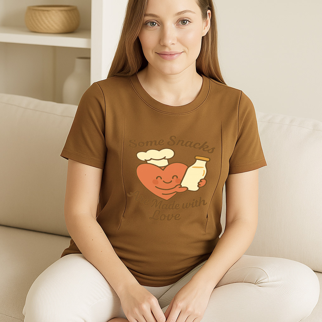Zipper Nursing T-Shirt | "Snacks Made with Love" Slogan | brand