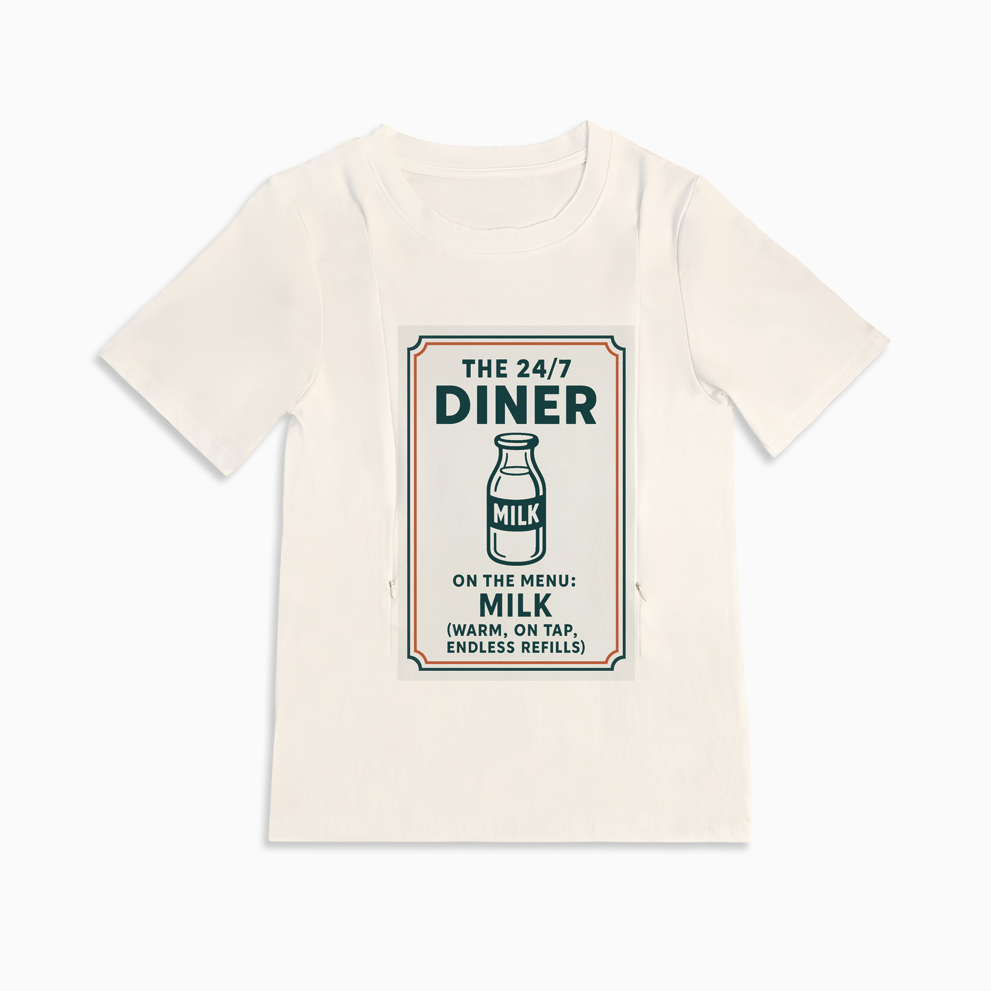 Funny Nursing Tee "24/7 Diner" | Cotton Shirt with Zipper Access