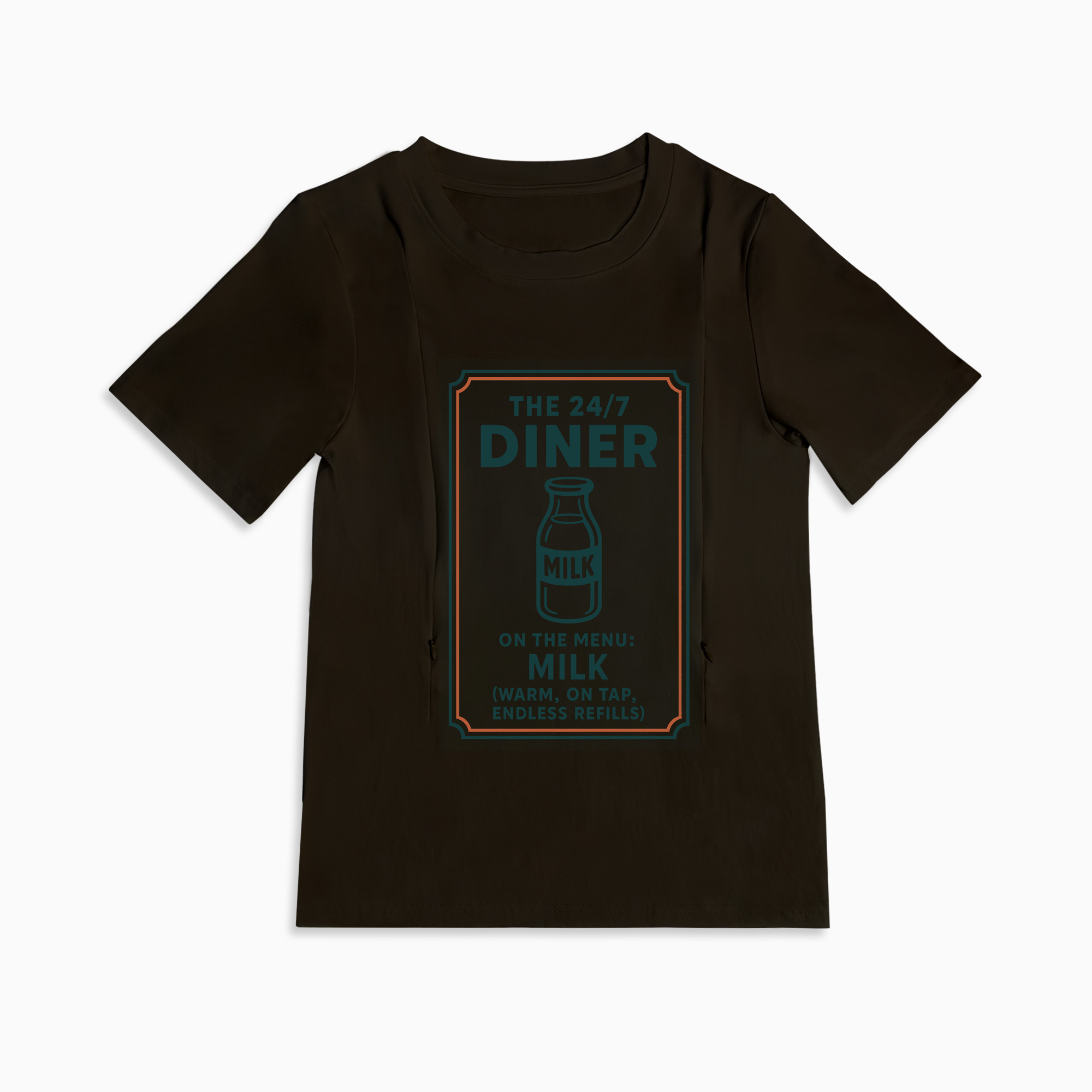 Funny Nursing Tee "24/7 Diner" | Cotton Shirt with Zipper Access