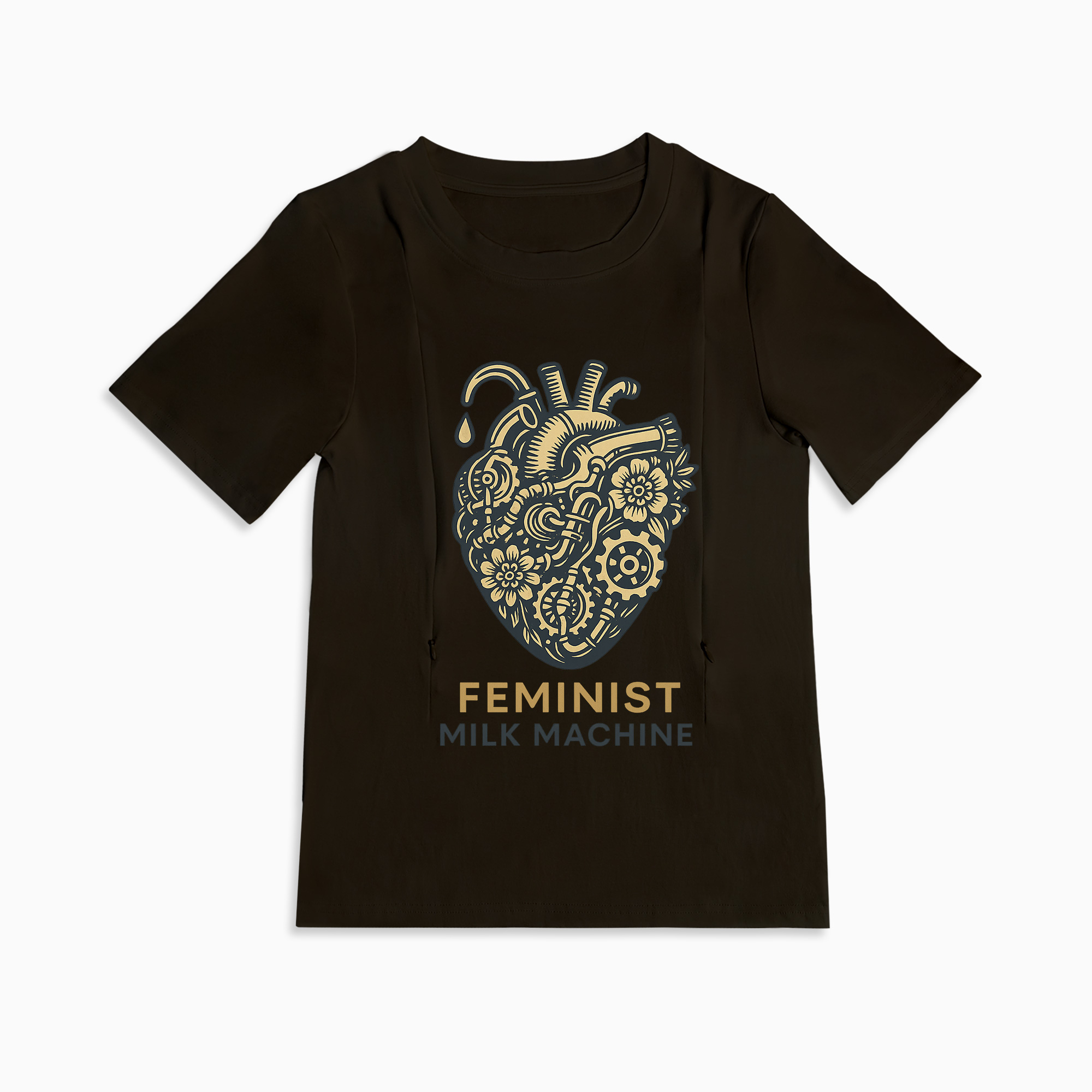 Zipper Nursing Shirt - Feminist Milk Machine Slogan | Soft Cotton for Mama & Baby