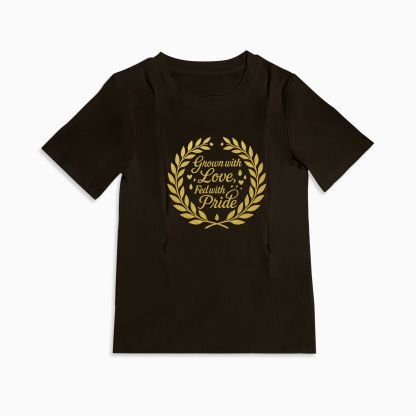 Zipper Nursing Shirt | "Grown with Love" Slogan Tee for New Moms