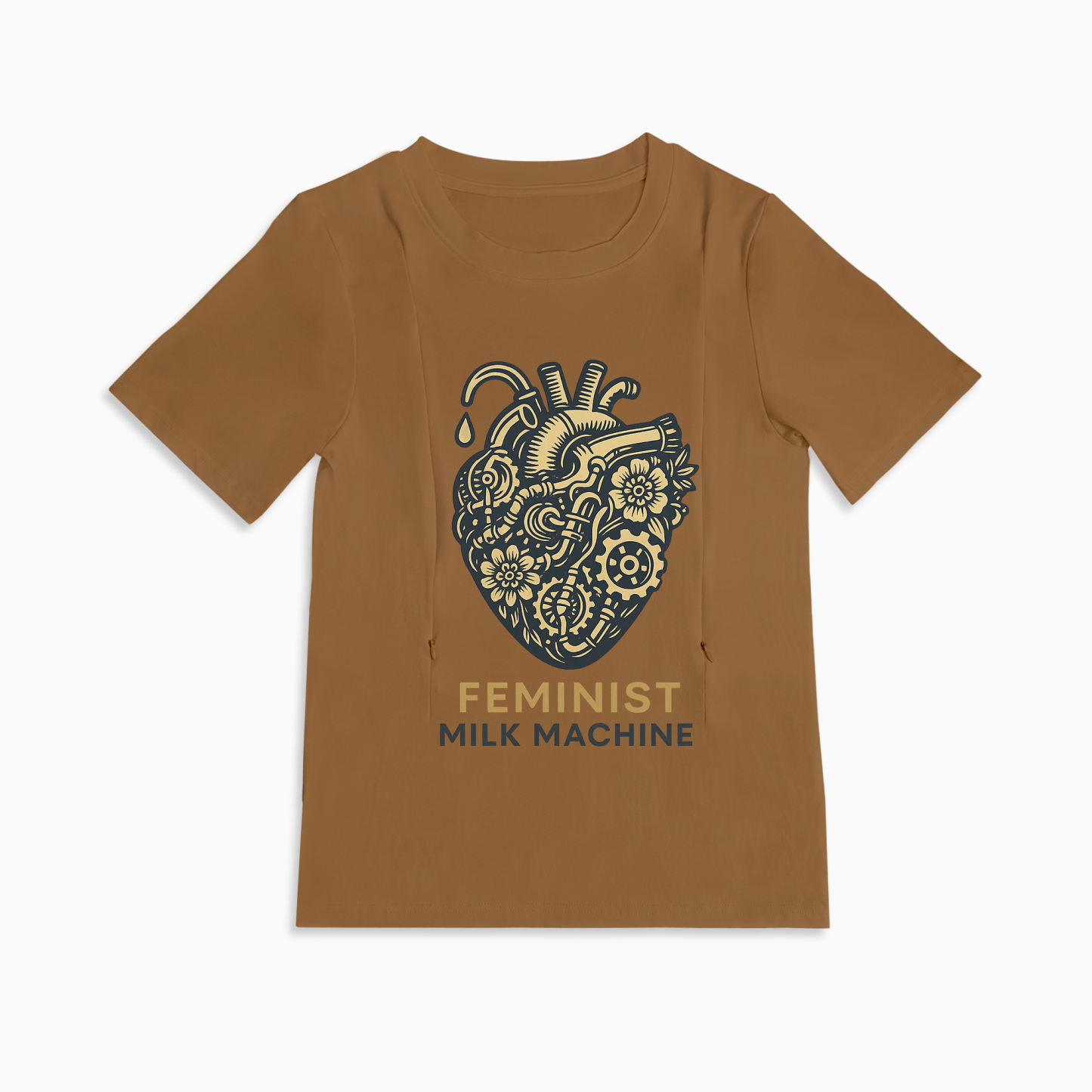 Zipper Nursing Shirt - Feminist Milk Machine Slogan | Soft Cotton for Mama & Baby
