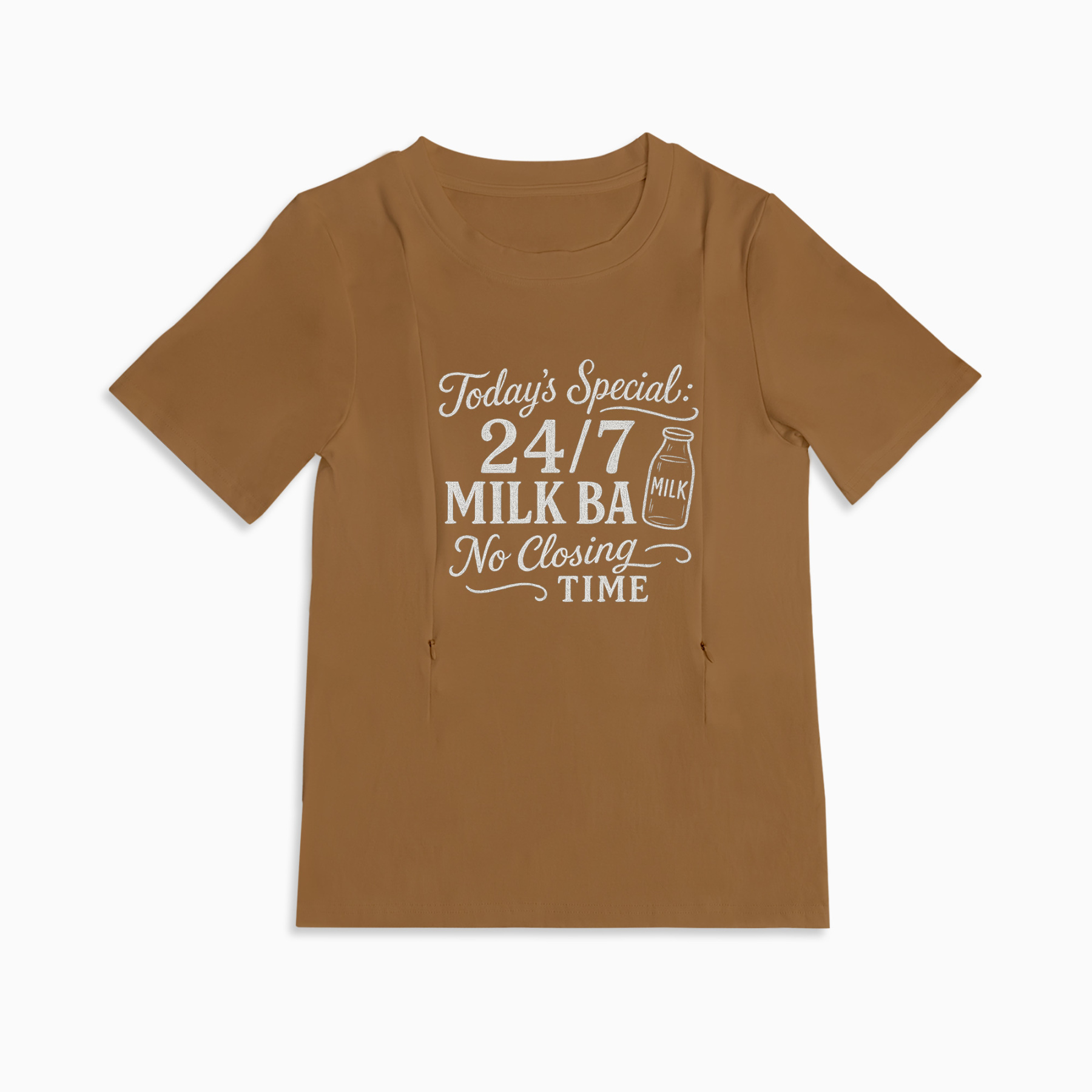 Zipper Nursing T-Shirt | 24/7 Milk Bar Slogan | For New Moms