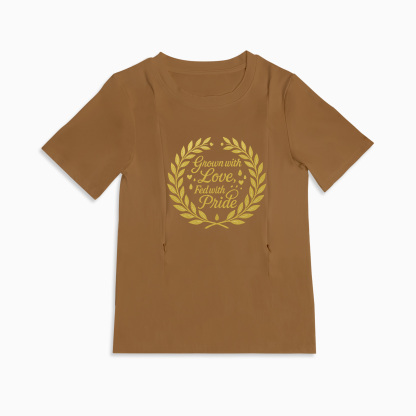 Zipper Nursing Shirt | "Grown with Love" Slogan Tee for New Moms