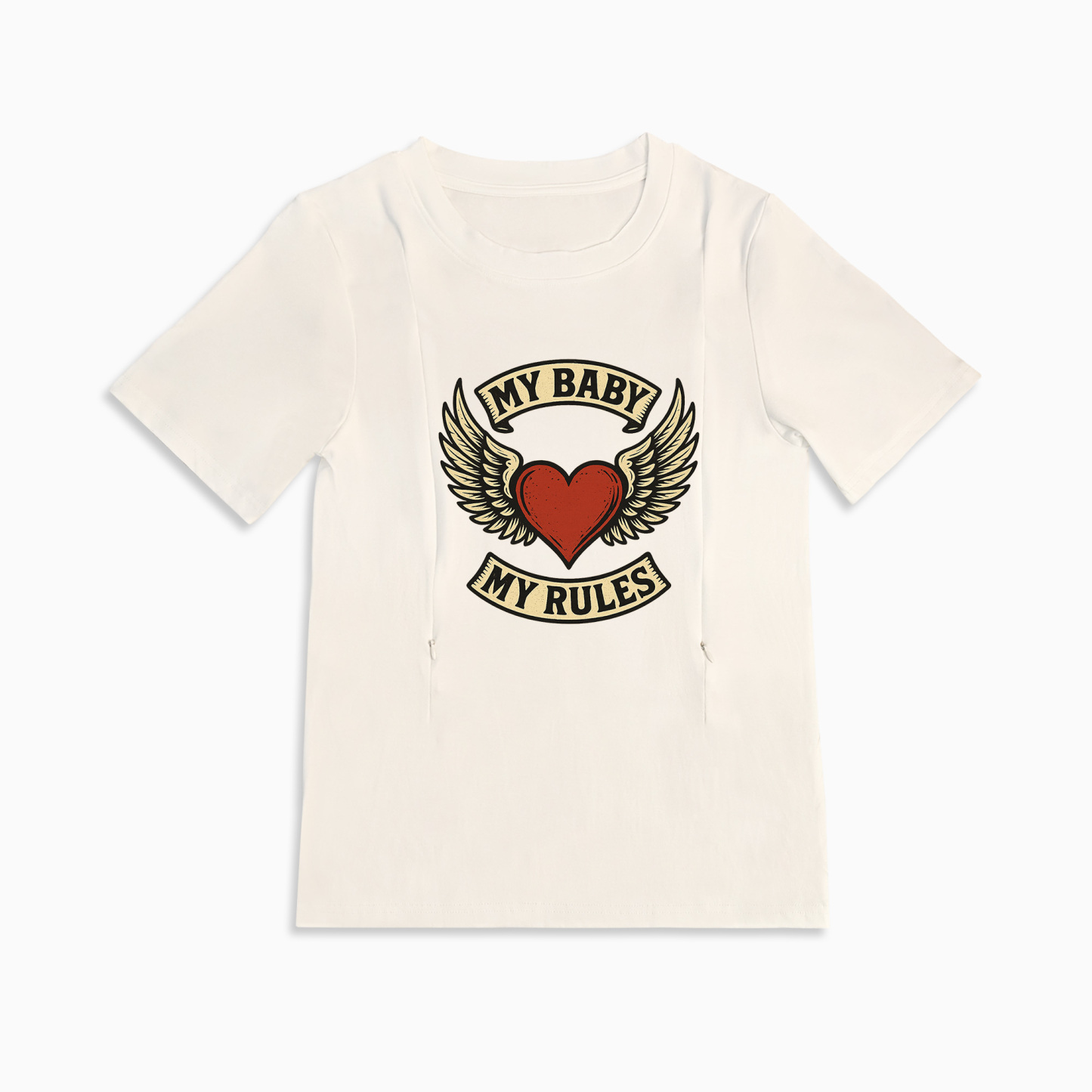 Zipper Nursing T-Shirt | "My Baby My Rules" Slogan | Soft Cotton