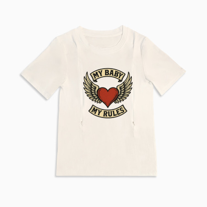 Zipper Nursing T-Shirt | "My Baby My Rules" Slogan | Soft Cotton