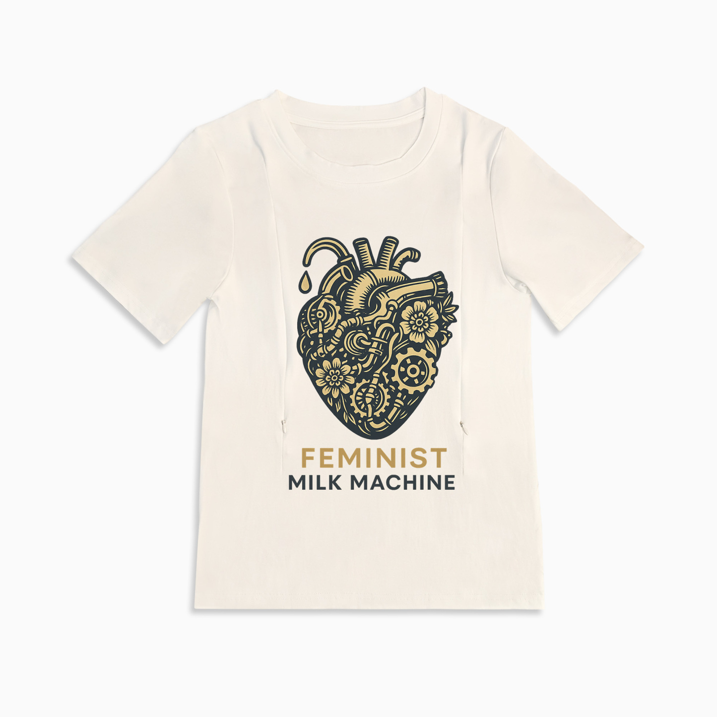 Zipper Nursing Shirt - Feminist Milk Machine Slogan | Soft Cotton for Mama & Baby