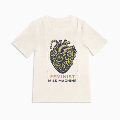 Zipper Nursing Shirt - Feminist Milk Machine Slogan | Soft Cotton for Mama & Baby