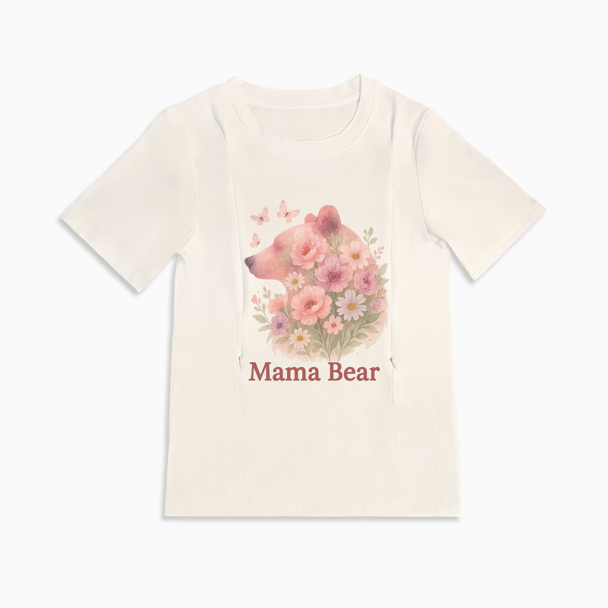 Mama Bear Zipper Nursing Top | Soft 95% Cotton Breastfeeding Shirt