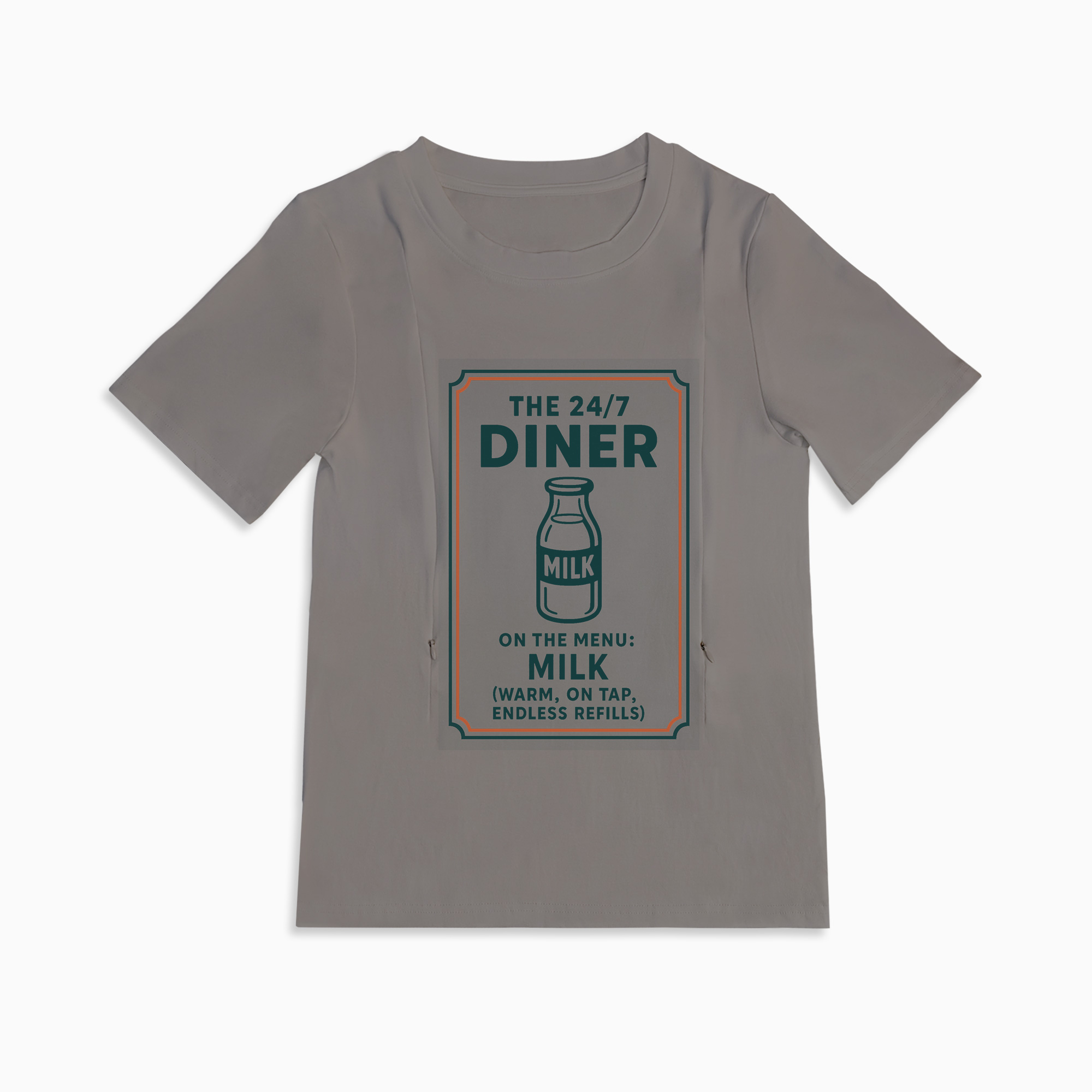 Funny Nursing Tee "24/7 Diner" | Cotton Shirt with Zipper Access