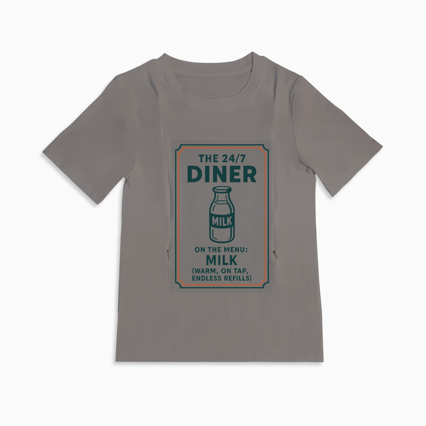 Funny Nursing Tee "24/7 Diner" | Cotton Shirt with Zipper Access