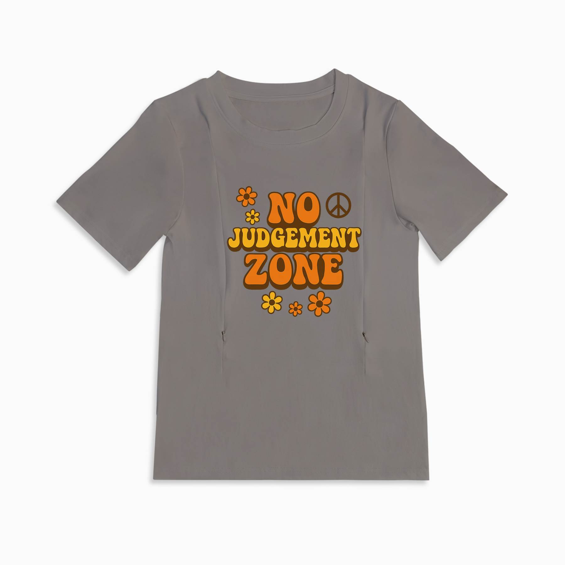 Zipper Nursing T-Shirt | "No Judgement Zone" Slogan | Soft Cotton
