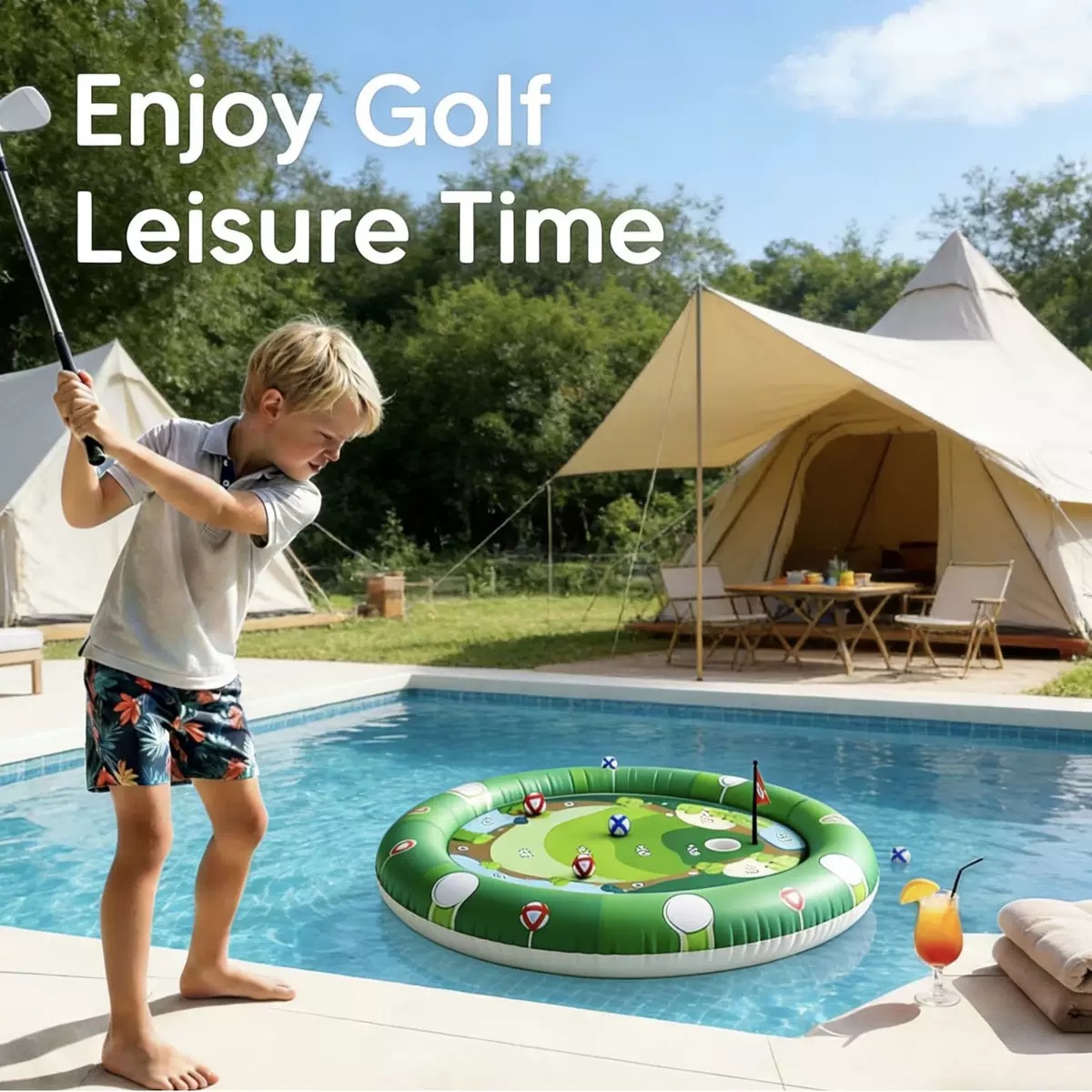 Inflatable Pool Golf Game Set – Floating Mini Golf Challenge for Kids & Family Fun