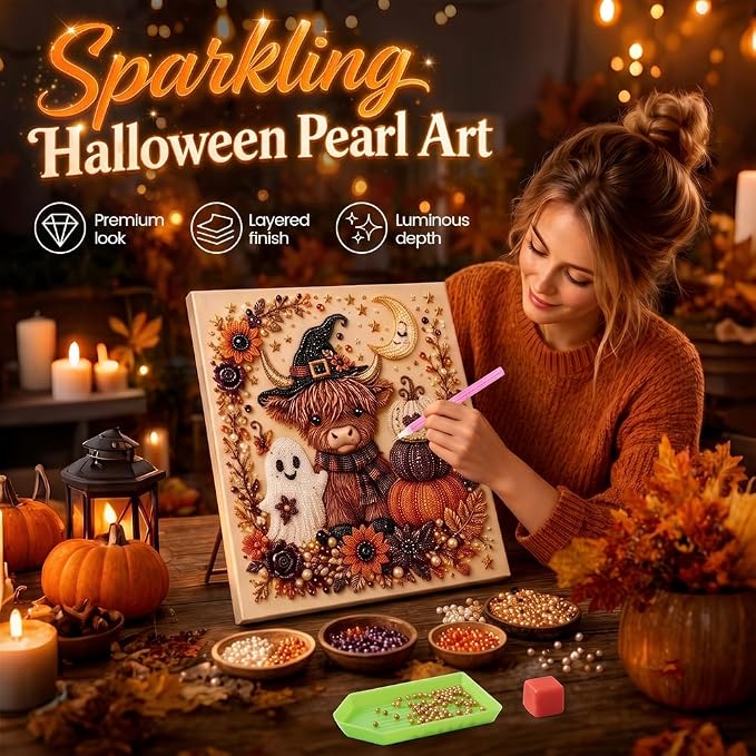 Cute Ghost Diamond Painting Kit – 3D Halloween Pearl Bead Wall Art