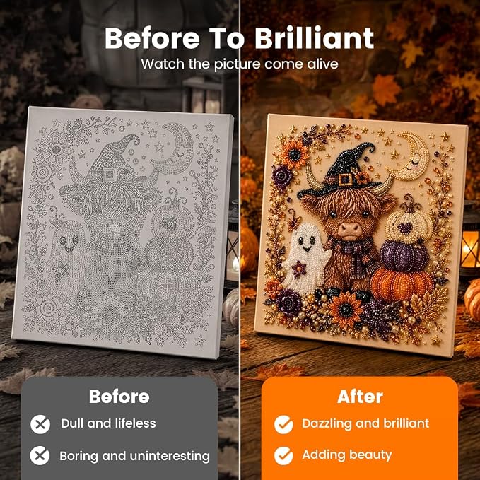Cute Ghost Diamond Painting Kit – 3D Halloween Pearl Bead Wall Art