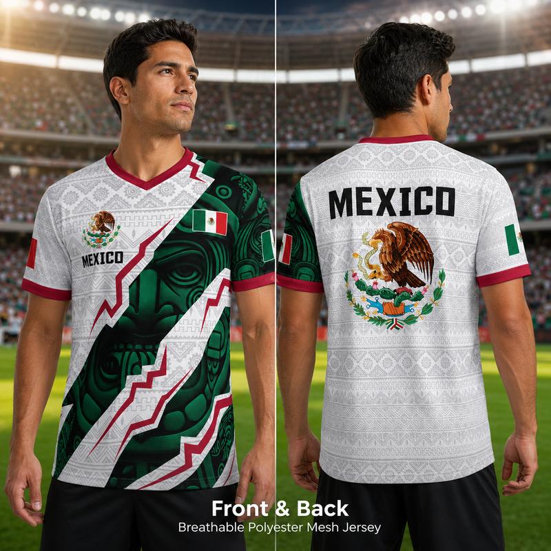 2026 Mexican Soccer Jersey | Mexico Aztec Calendar Style V-Neck Football Jersey for Players & Fans