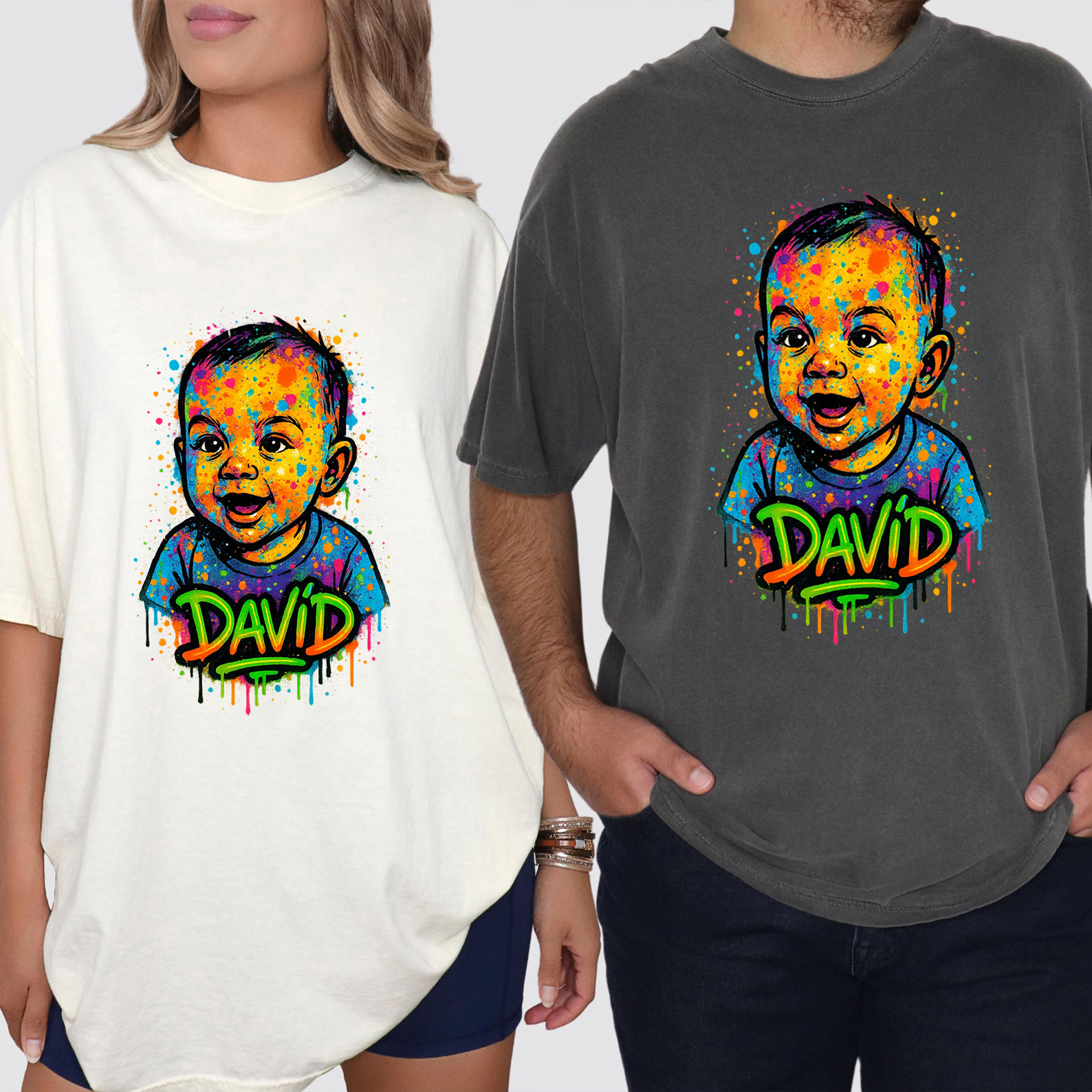Family Matching Custom Urban Graffiti Style Baby Portrait T-Shirt