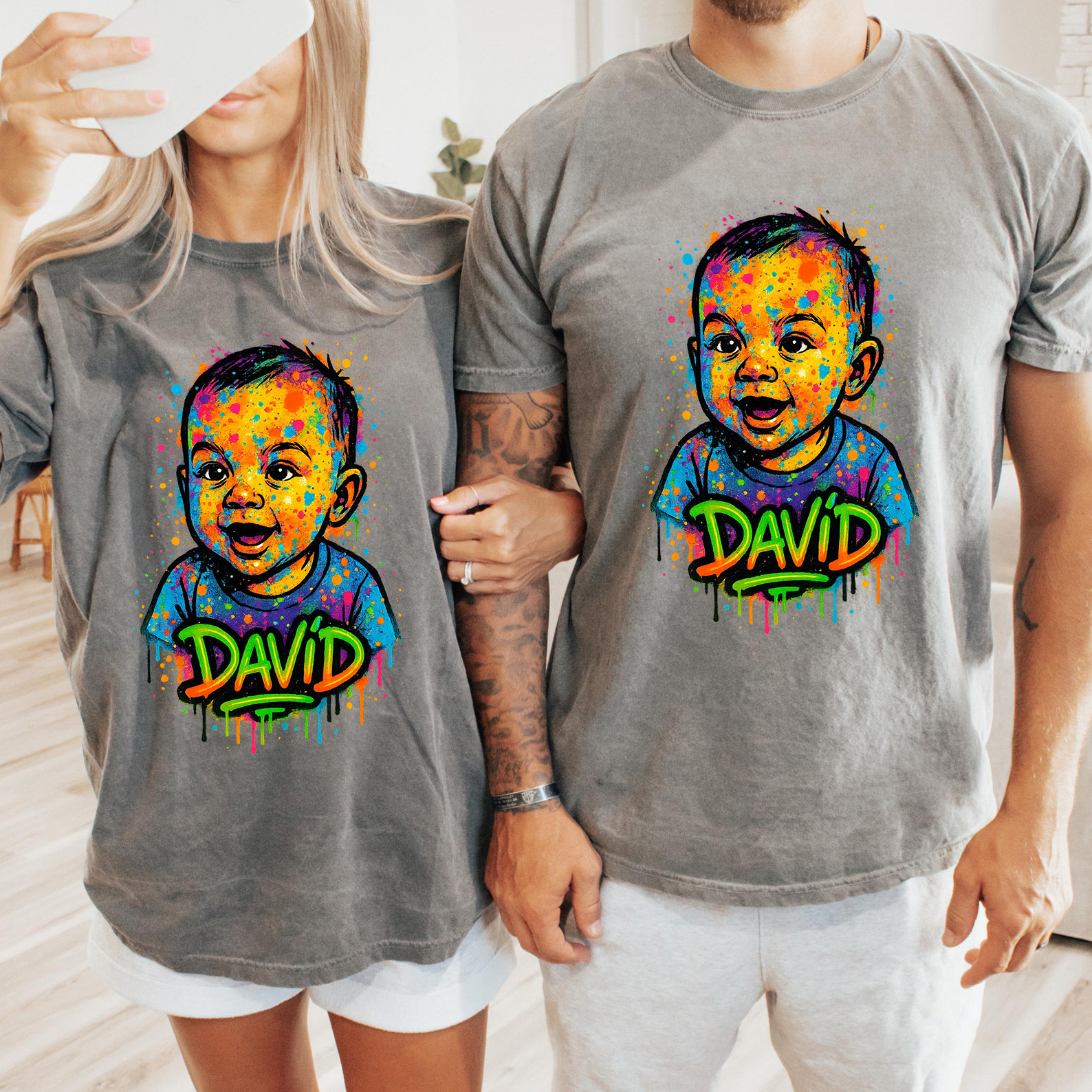 Family Matching Custom Urban Graffiti Style Baby Portrait T-Shirt
