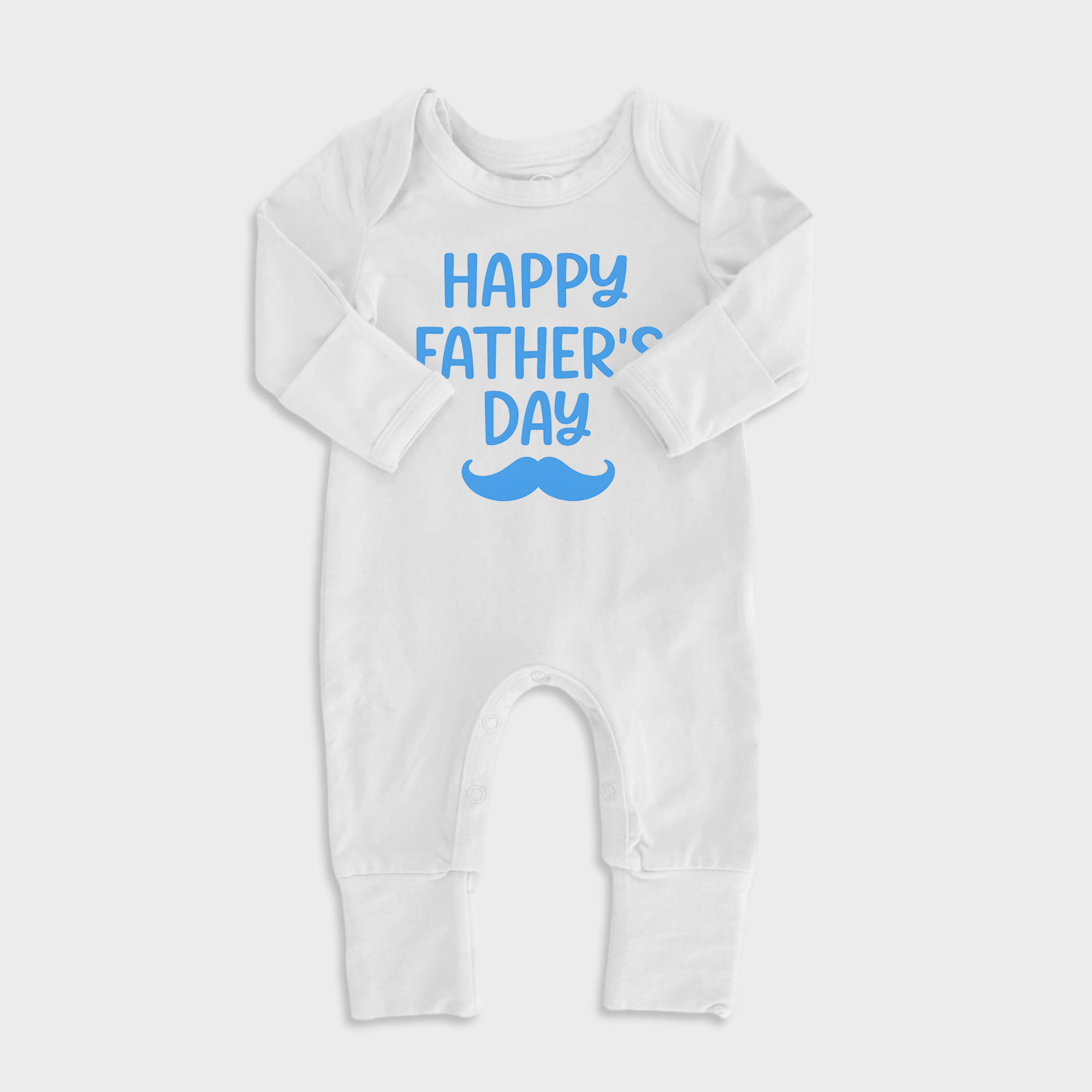 Happy Fathers Day W/Moustache Baby Full Length Snap Rompers
