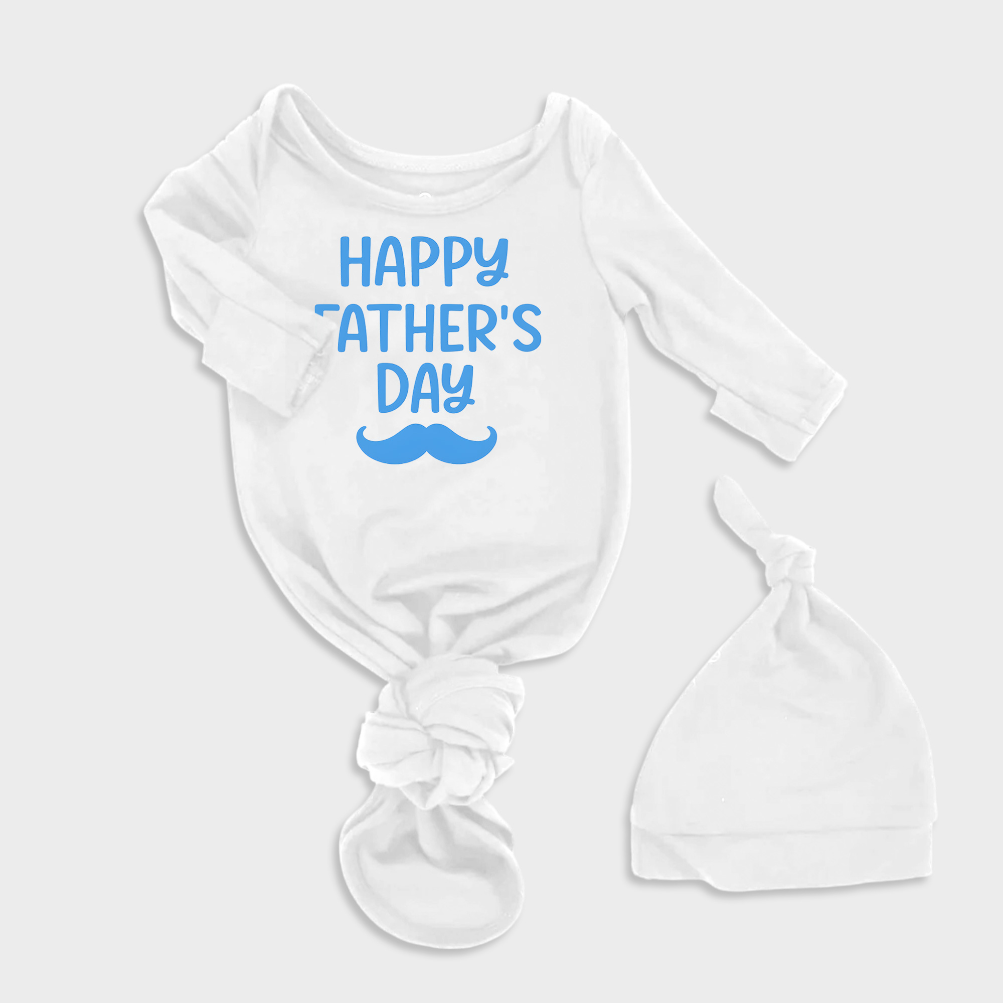 Happy Fathers Day W/Moustache 2Pcs Baby Knot Gowns