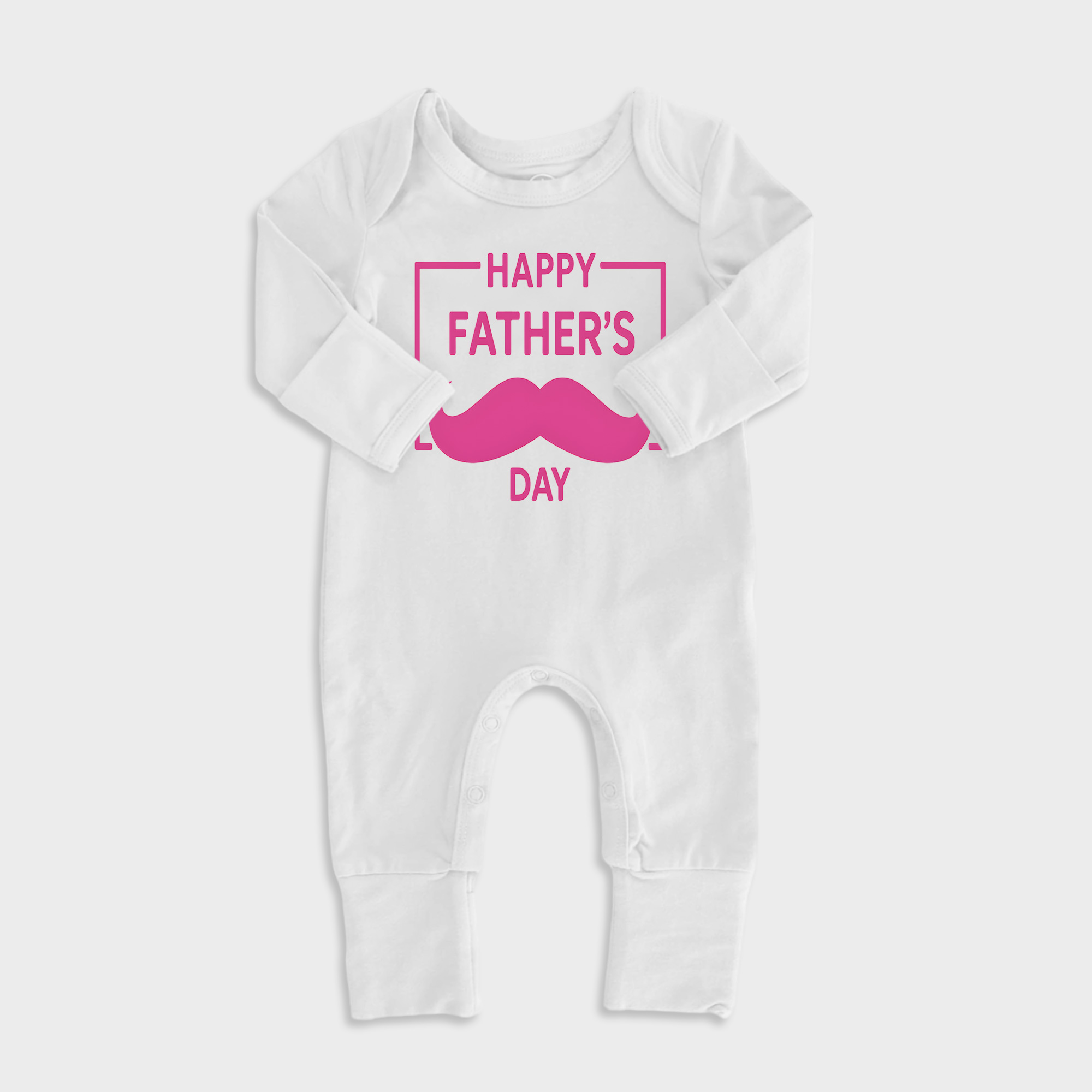 Happy Fathers Day Moustache Baby Full Length Snap Rompers