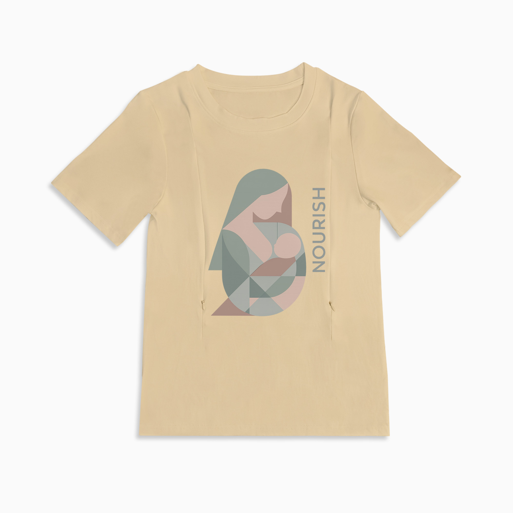 Side Zip Nursing T-Shirt | "Nourish" Slogan | 95% Cotton